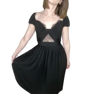 ASOS Black Pleated Lace Eyelash Trim Maxi Dress 2 Romantic Goth Whimsigoth